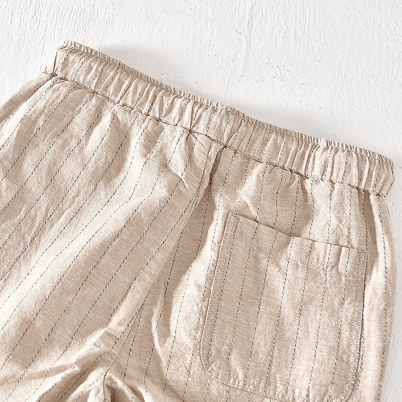 Cotton Linen Striped Drawstring Shorts