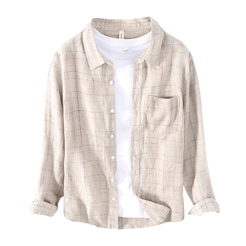 Pure Linen Colorblock Stripe Long Sleeve Shirt