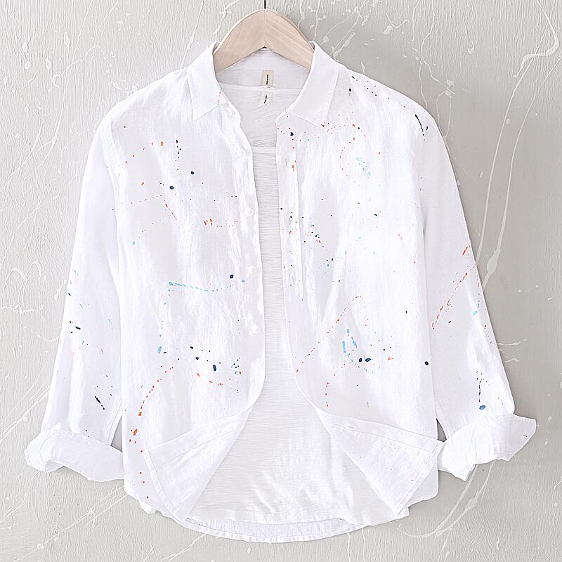 Pure Linen Splash Print Long Sleeve Shirt
