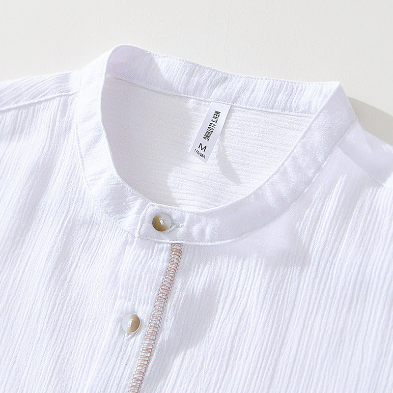 Linen Ramie Half-Open Short-Sleeved Shirt