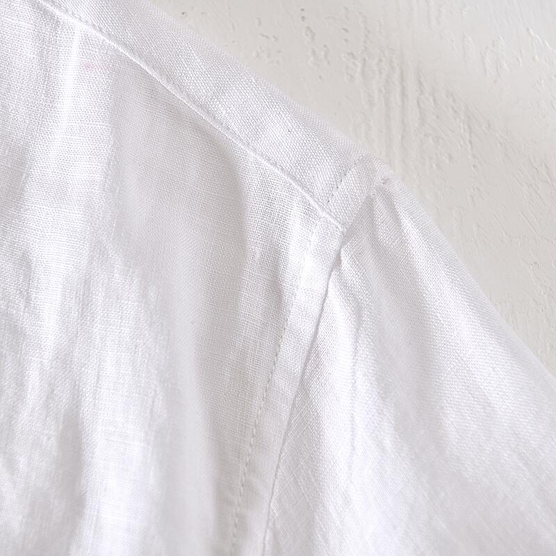 Pure Linen Stand Collar Long Sleeve Shirt