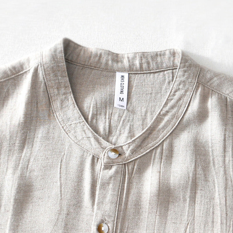 Linen Lapel Short Sleeve Shirt