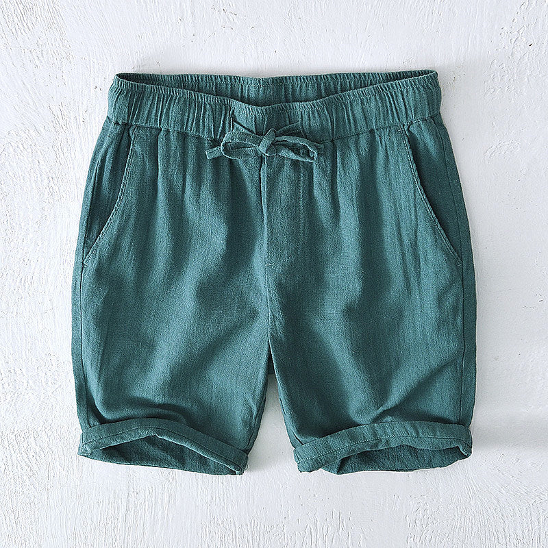 Cotton Linen Drawstring Loose Solid Shorts