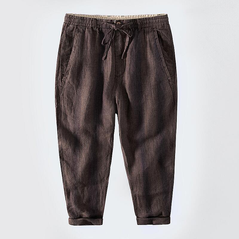 Pure Linen Drawstring Cropped Pants