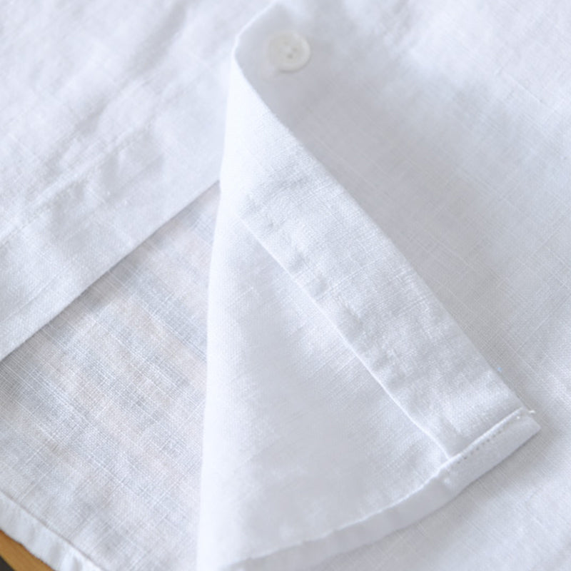 Pure Linen Stand Collar Three Quarter Sleeve Shirt