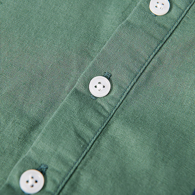 Cotton Linen Fresh Stand Collar Short Sleeve Shirt