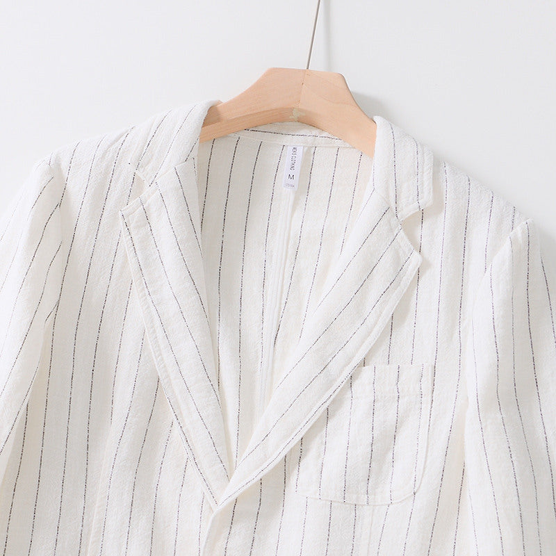 Ramie Vintage Striped Casual Jacket