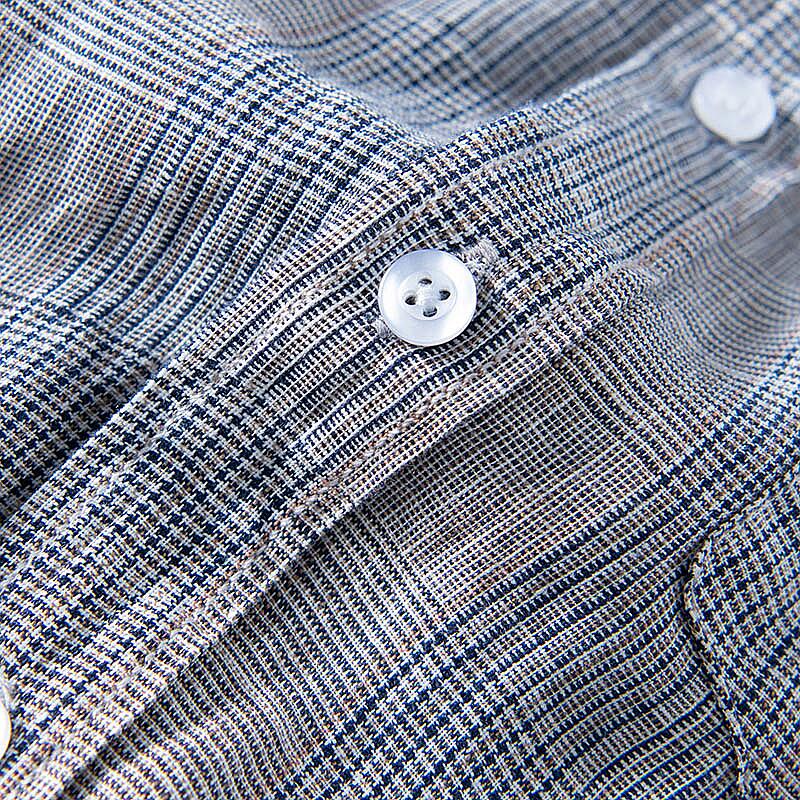 Pure Linen Stand Collar Striped Long Sleeve Shirt