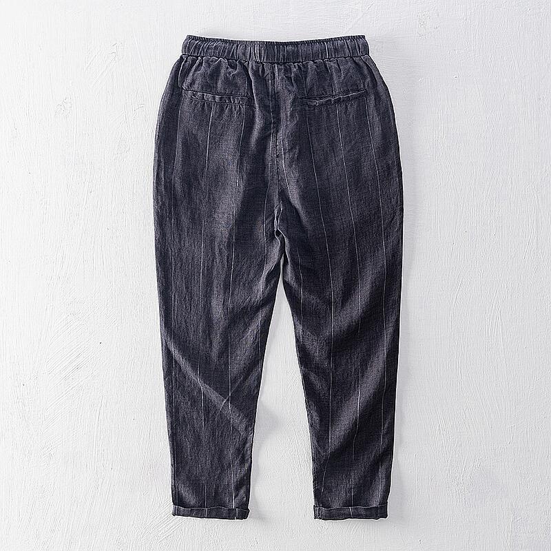 Pure Linen Striped Casual Pants
