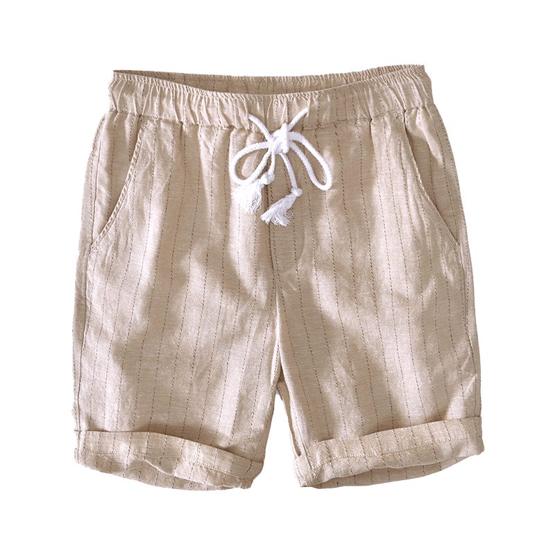 Cotton Linen Striped Drawstring Shorts