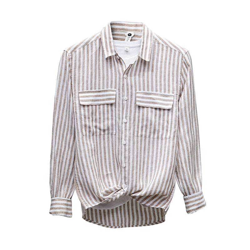 Pure Linen Striped Pocket Casual Long Sleeve Shirt