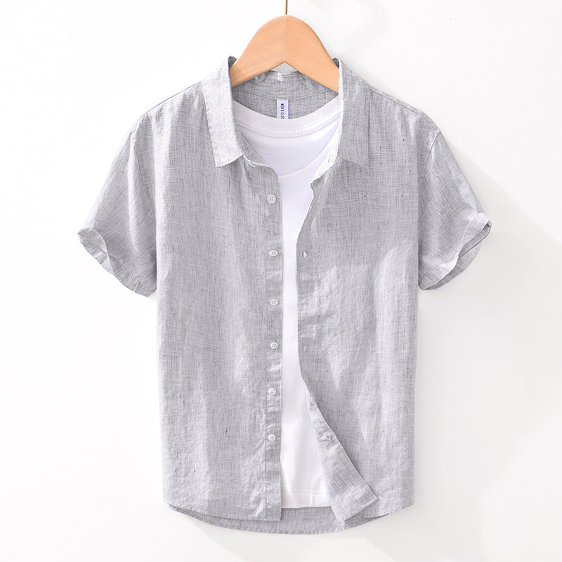Pure Linen Cardigan Short Sleeve Shirt