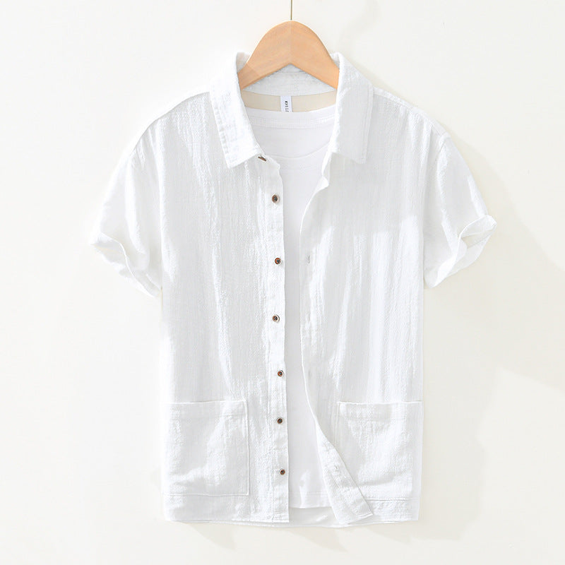 Casual Artistic Cotton and Ramie Short Sleeve Shirt