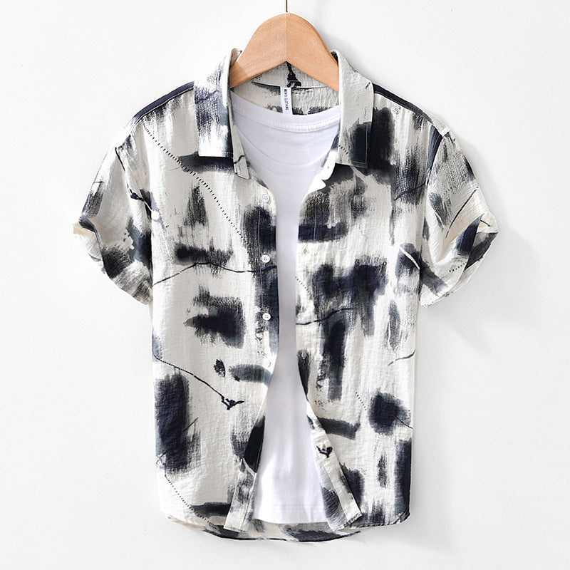 Linen Loose Printed Short-Sleeved Shirt