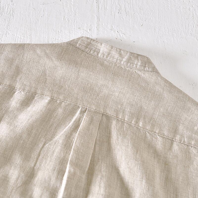 Pure Linen Stand Collar Long Sleeve Shirt