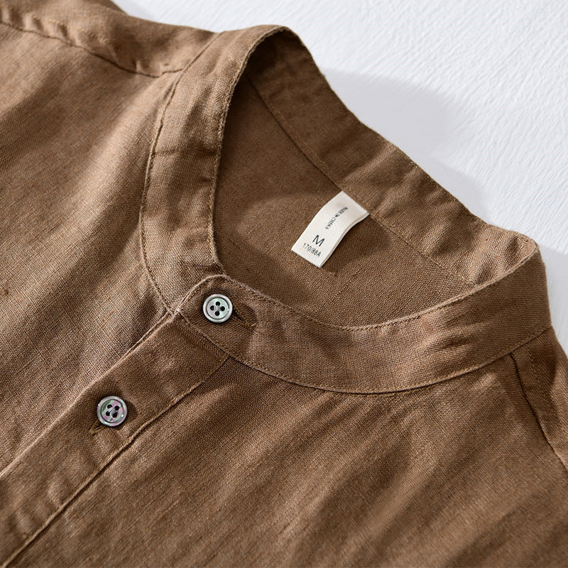 Pure Linen Embroidered Short Sleeve Shirt