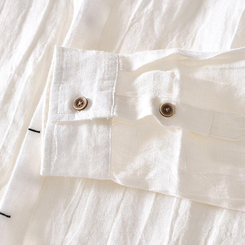 Pure Linen Stand Collar Solid Color Long Sleeve Shirt