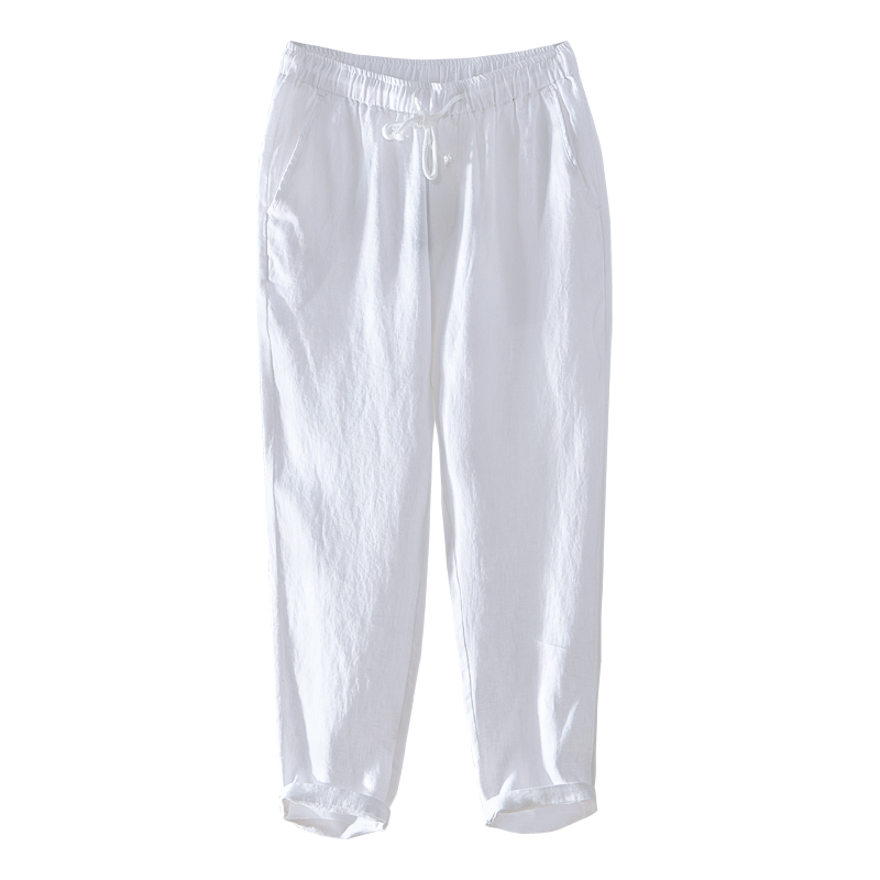 Pure Linen Plain Drawstring Casual Cropped Pants