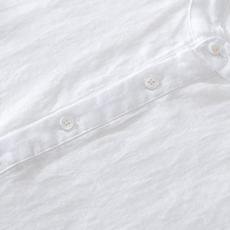 Pure Linen Embroidered Short Sleeve Shirt