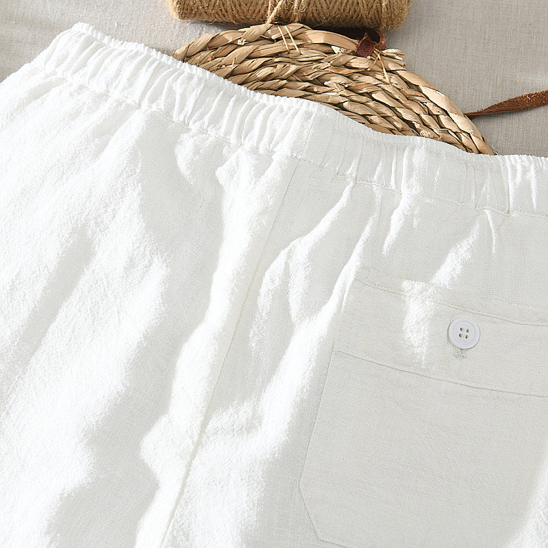 Cotton Ramie Drawstring Casual Cropped Pants