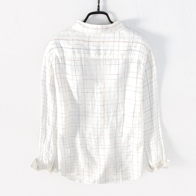 Pure Linen Colorblock Stripe Long Sleeve Shirt