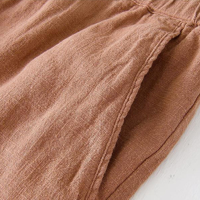 Cotton Linen Drawstring Loose Solid Shorts