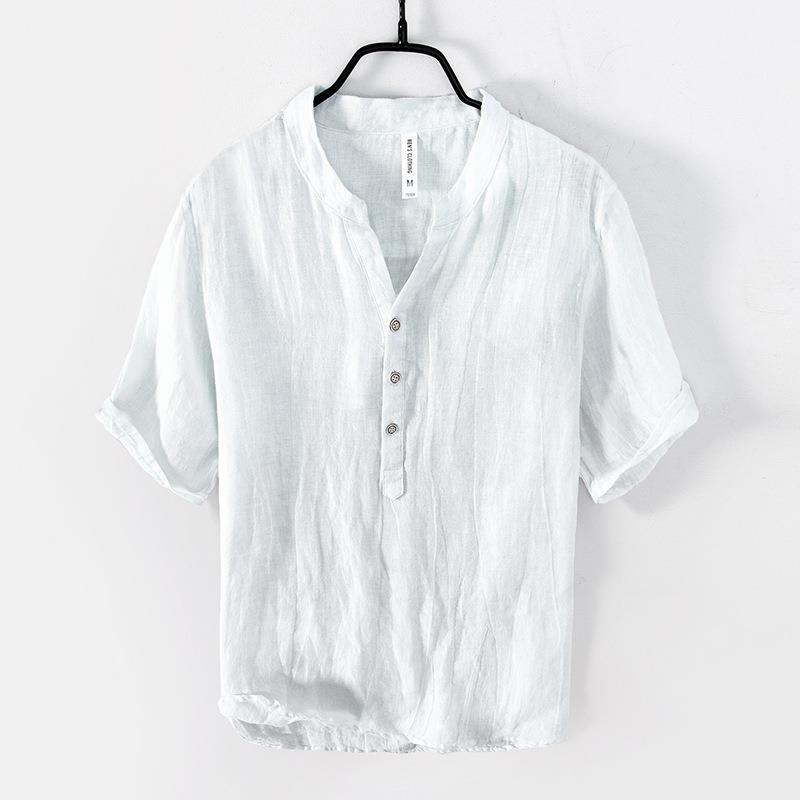 Pure Linen Vintage V-Neck Short Sleeve Shirt