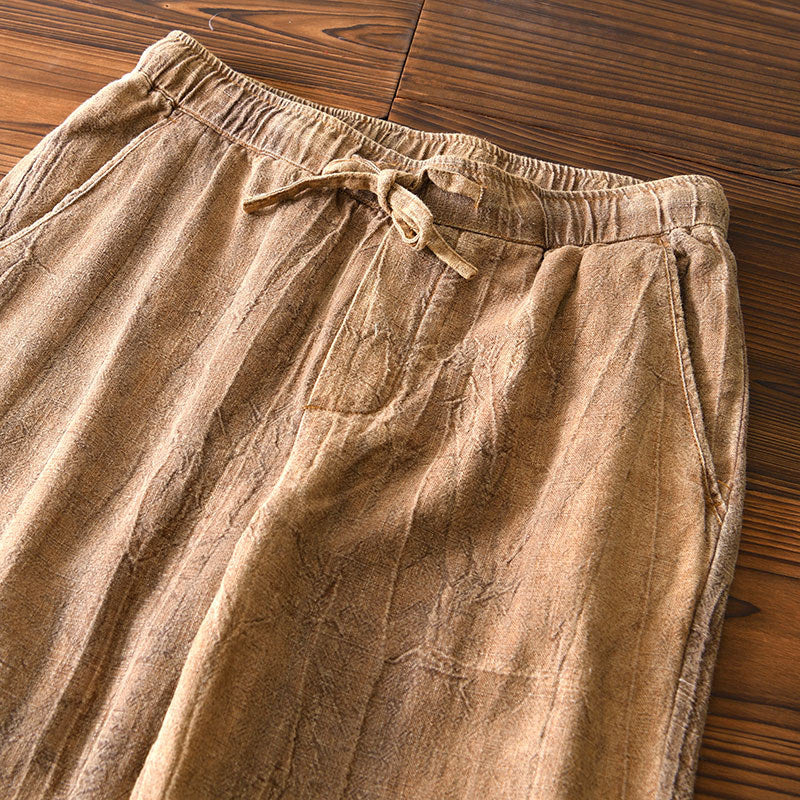 Cotton Linen Retro Drawstring Casual Pants