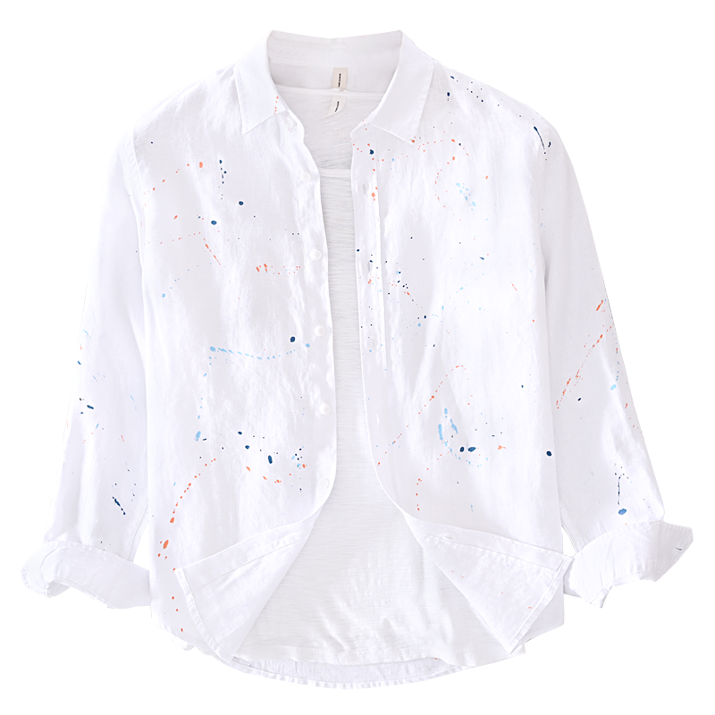 Pure Linen Splash Print Long Sleeve Shirt