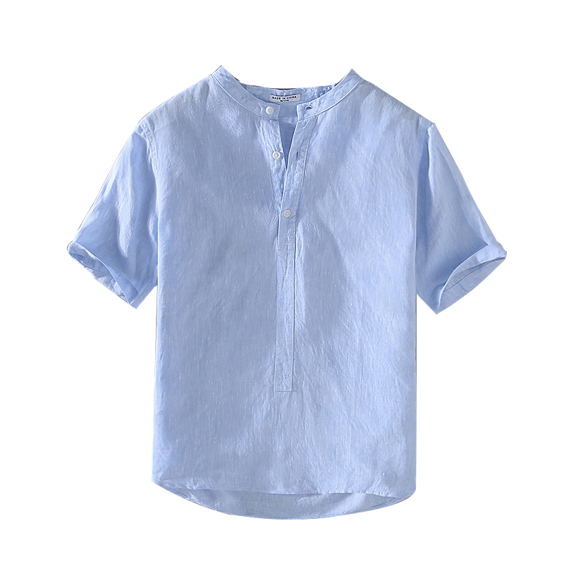 Cotton Linen Vintage Stand Collar Short Sleeve Shirt